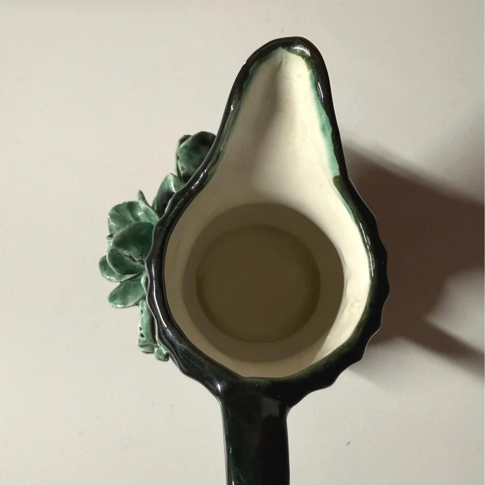 Majolica Creamer Pitcher | Green Cabbage Leaf Style | Pottery | Vintage